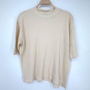 Jhane Barnes Silk Waffle Knit Shirt Mens Small Cream Short Sleeve Luxury